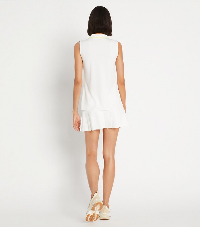 Tory Sport designer tops Tech Piqué Sleeveless Polo in Snow White / Lemon Glow front