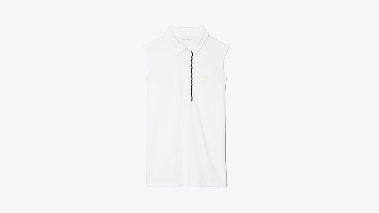 Tech Piqué Sleeveless Ruffle Polo: Women's Designer Tops | Tory Sport