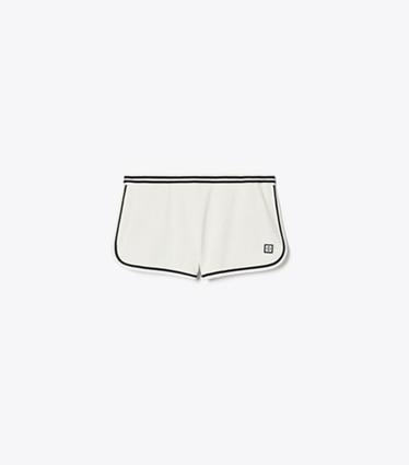 Tory Burch designer bottoms Tech Piqué Striped Tennis Short in Snow White front