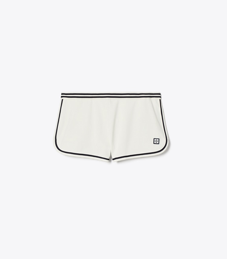 Tory Burch designer bottoms Tech Piqué Striped Tennis Short in Snow White front