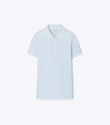 Tory Burch designer tops Tech Piqué Tennis Polo in Light Blue  / Snow White front
