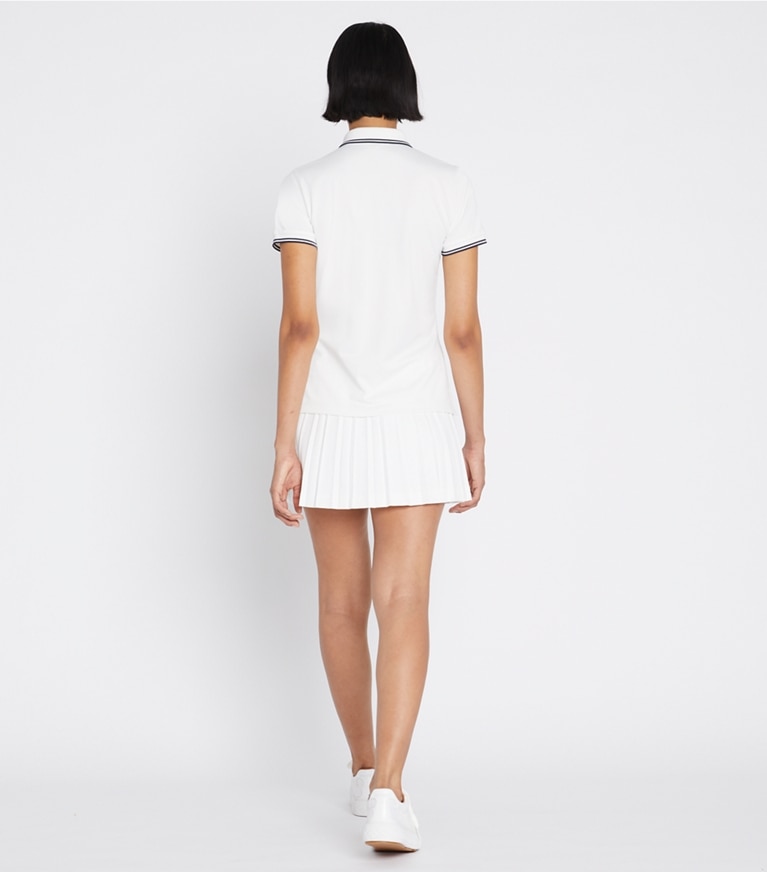 Tory Burch designer tops Tech Piqué Tennis Polo in Snow White / Tory Navy front