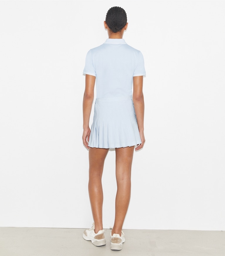 Tory Burch designer tops Tech Piqué Tennis Polo in Light Blue  / Snow White front