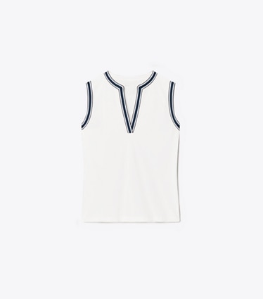 Tory Burch designer トップス テックピケ ノースリーブ チュニック トップス in Snow White front