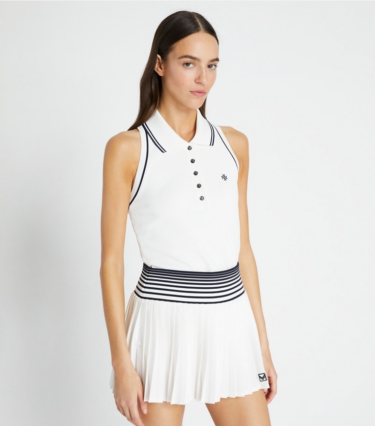 Tech Piqué Cropped Polo Tennis Tank in white, size S