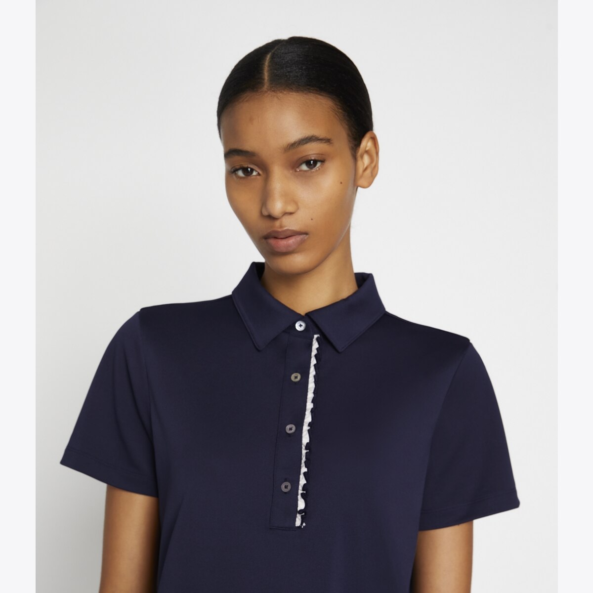 Tech Piqué Ruffle Polo: Women's Designer Tops | Tory Sport