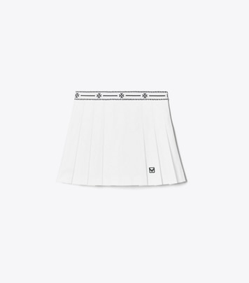Tory Sport designer bottoms Tech Twill Logo Tape Tennis Skirt in Snow White front