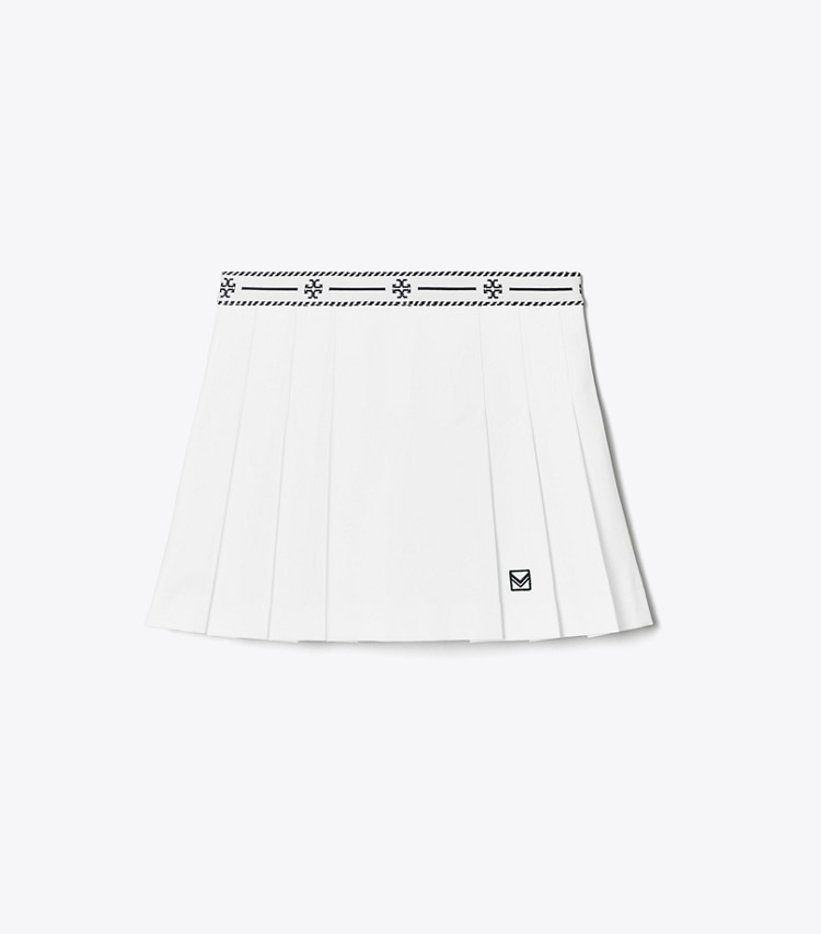 Tory Sport designer bottoms Tech Twill Logo Tape Tennis Skirt in Snow White front