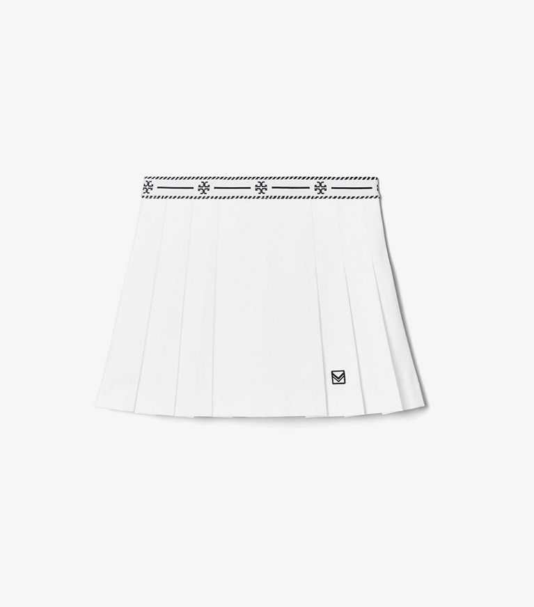 Tory Sport designer bottoms Tech Twill Logo Tape Tennis Skirt in Snow White front