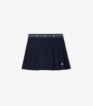 Tory Sport designer bottoms Tech Twill Logo Tape Tennis Skirt in Deep Navy front