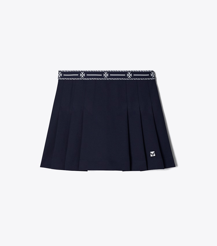Tory Sport designer bottoms Tech Twill Logo Tape Tennis Skirt in Deep Navy front