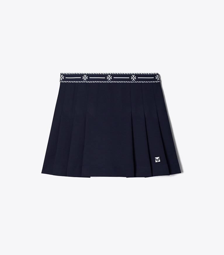 Tory Sport designer bottoms Tech Twill Logo Tape Tennis Skirt in Deep Navy front