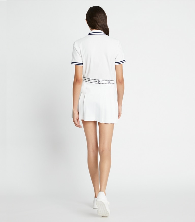 Tory Sport designer bottoms Tech Twill Logo Tape Tennis Skirt in Snow White front
