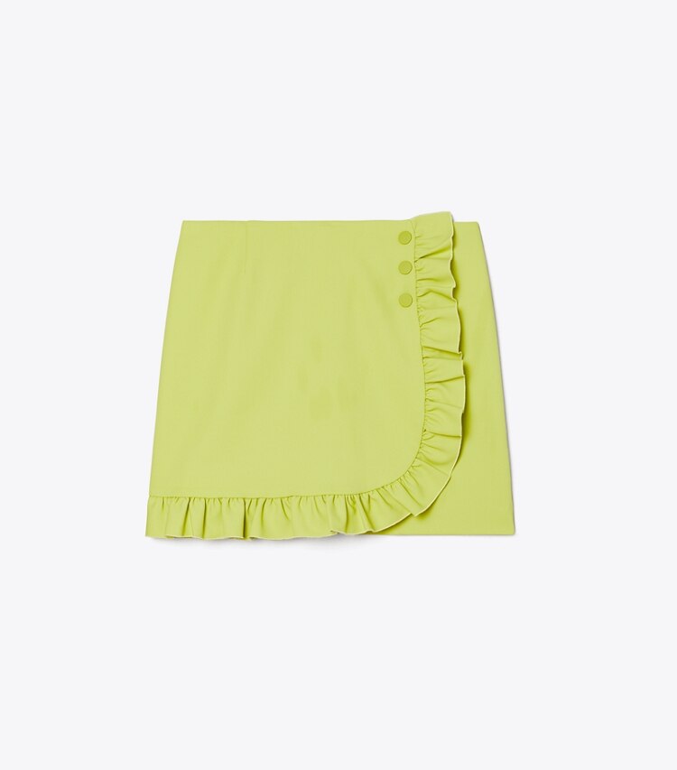 Tory Sport designer bottoms Tech Twill Ruffle Skort in Bright Chartreuse front