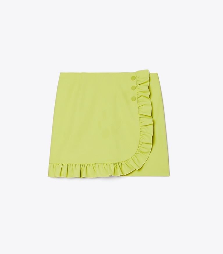 Tory Sport designer bottoms Tech Twill Ruffle Skort in Bright Chartreuse front