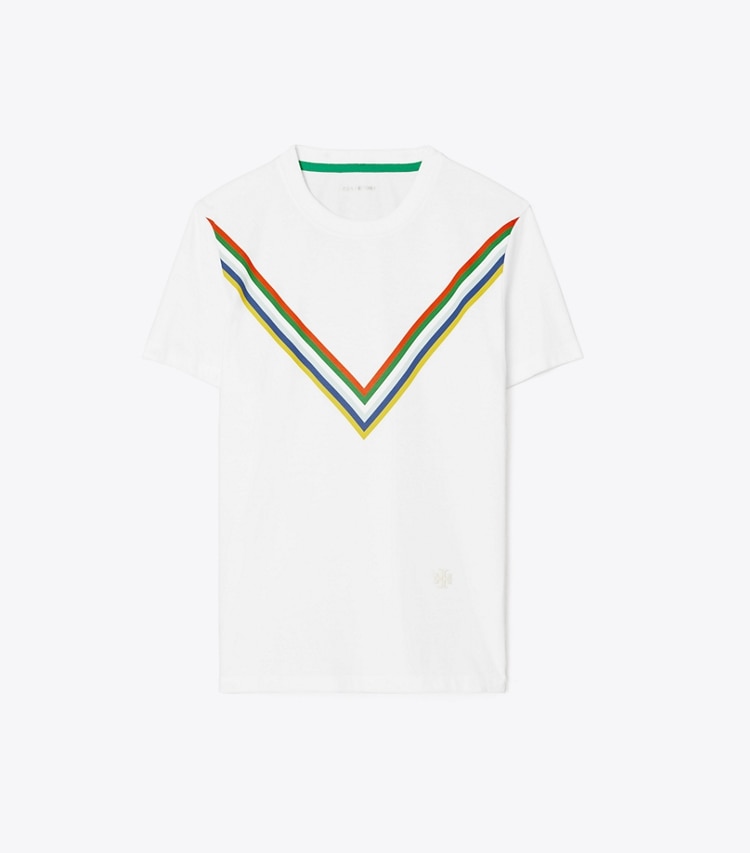 Tory Sport designer tops Tempo Chevron T-Shirt in Snow White front