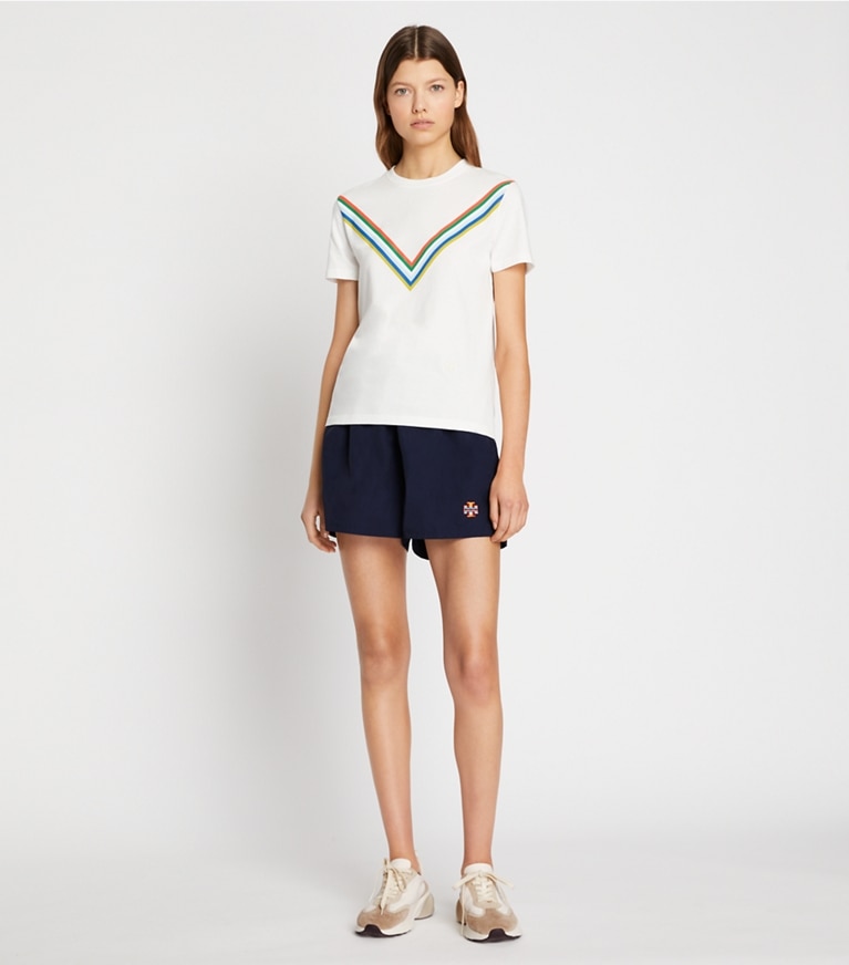 Tory Sport designer tops Tempo Chevron T-Shirt in Snow White front