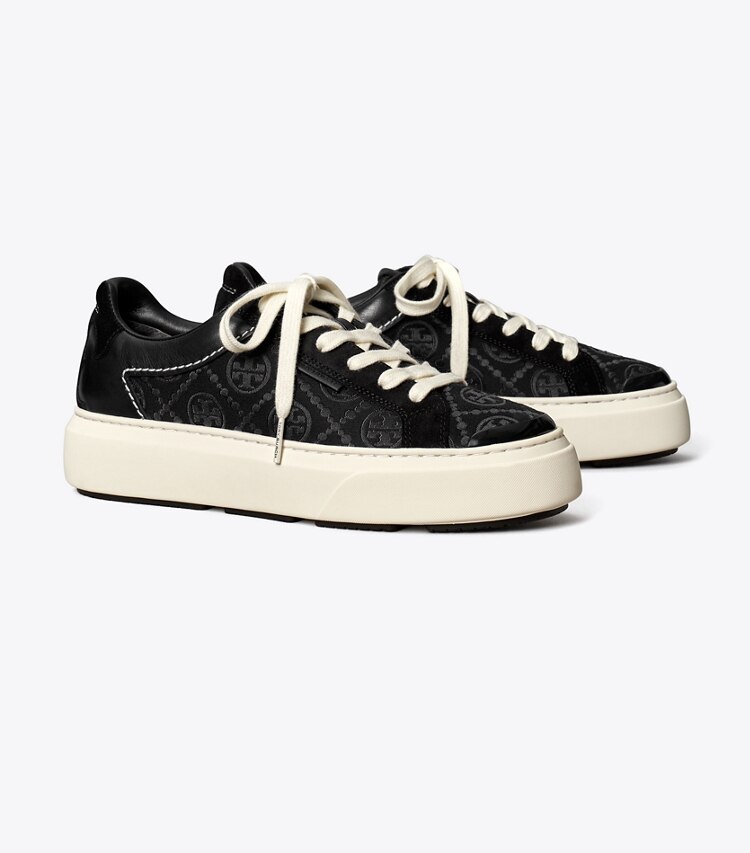 Tory Burch diseñador zapatillas Tenis con monograma de T Ladybug en INVERTED BLACK / PERFECT BLACK ángulo