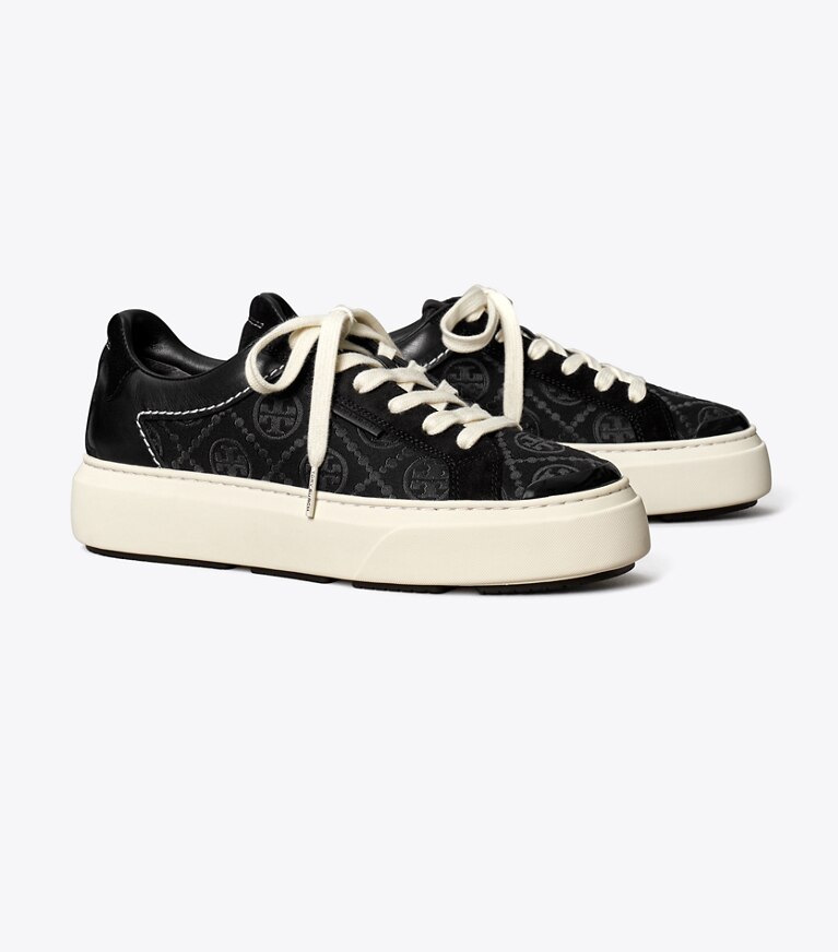 Tory Burch diseñador zapatillas Tenis con monograma de T Ladybug en INVERTED BLACK / PERFECT BLACK ángulo