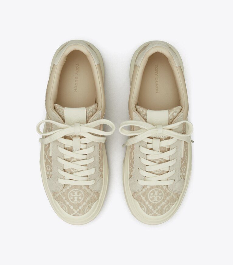 Tory Burch diseñador zapatillas Tenis con monograma de T Ladybug en BIRCH / NEW CREAM / CALCARE vista superior