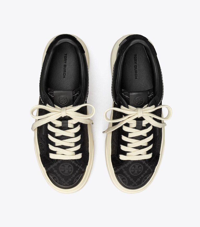 Tory Burch diseñador zapatillas Tenis con monograma de T Ladybug en INVERTED BLACK / PERFECT BLACK vista superior