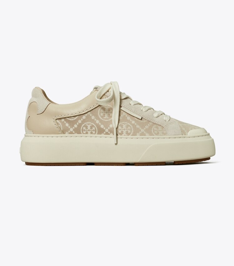 Tory Burch diseñador zapatillas Tenis con monograma de T Ladybug en BIRCH / NEW CREAM / CALCARE lateral