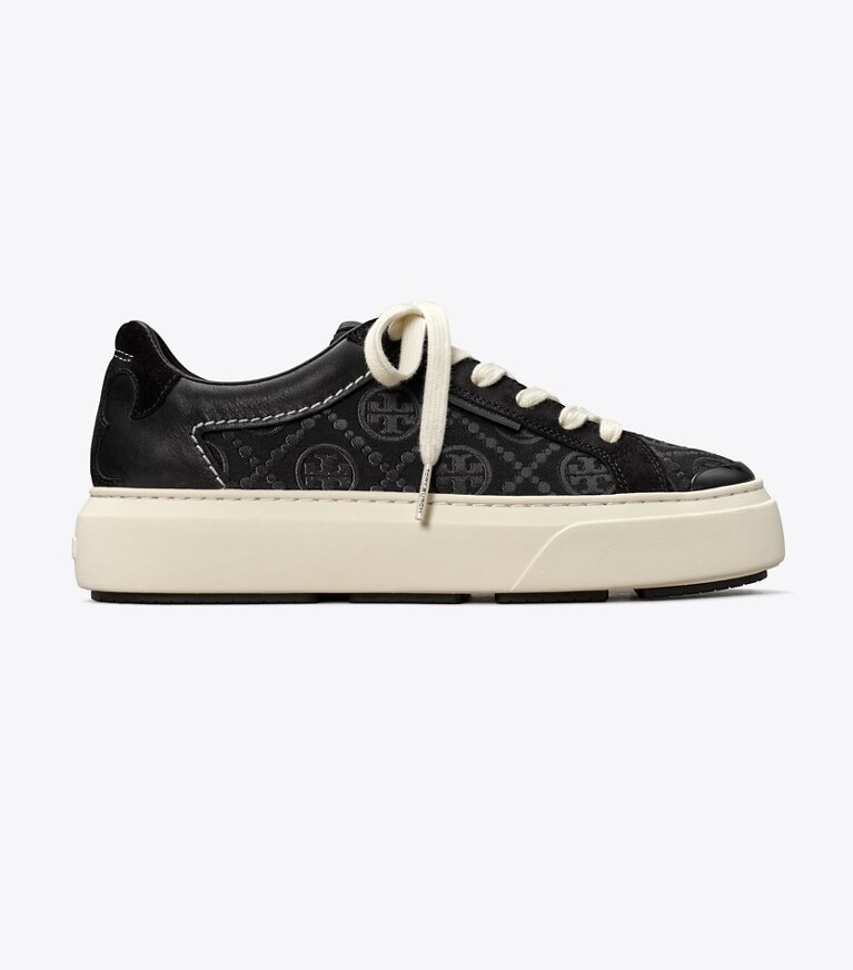 Tory Burch diseñador zapatillas Tenis con monograma de T Ladybug en INVERTED BLACK / PERFECT BLACK lateral