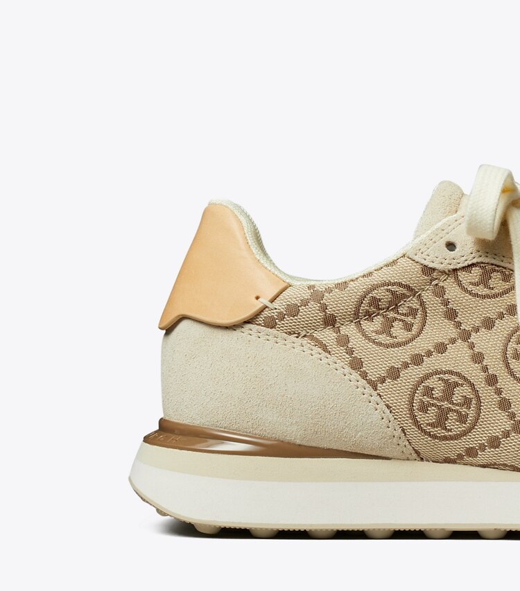 Tory Burch diseñador zapatillas Tenis Destiny con monograma de T en HAZEL / RIVER ROCK detalle
