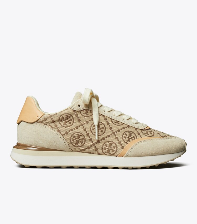 Tory Burch diseñador zapatillas Tenis Destiny con monograma de T en HAZEL / RIVER ROCK lateral