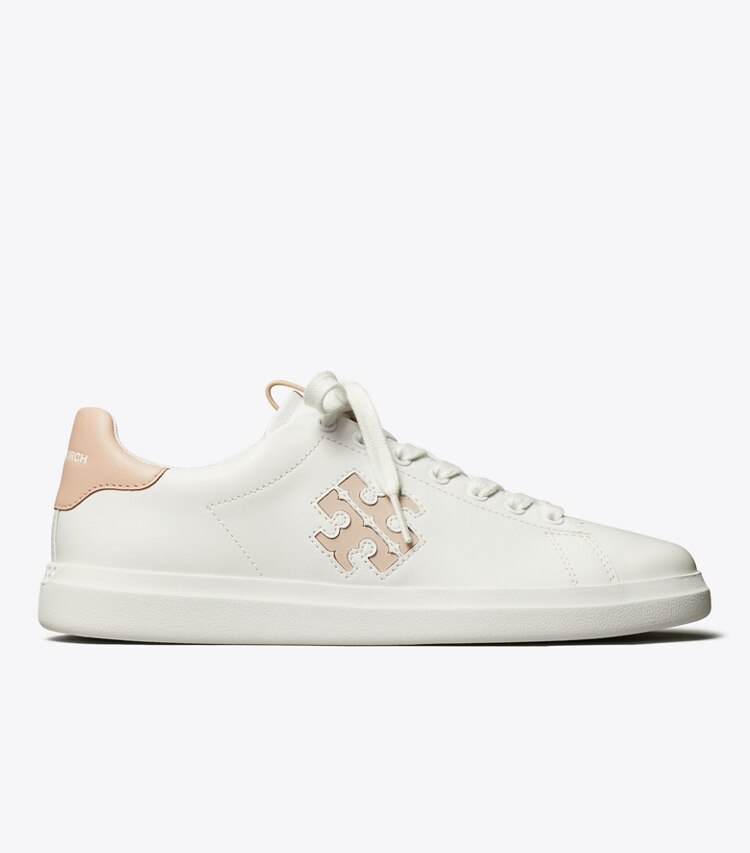 Tory Burch designer baskets Tennis Howell Double T in TITANIUM WHITE / SHELL PINK side