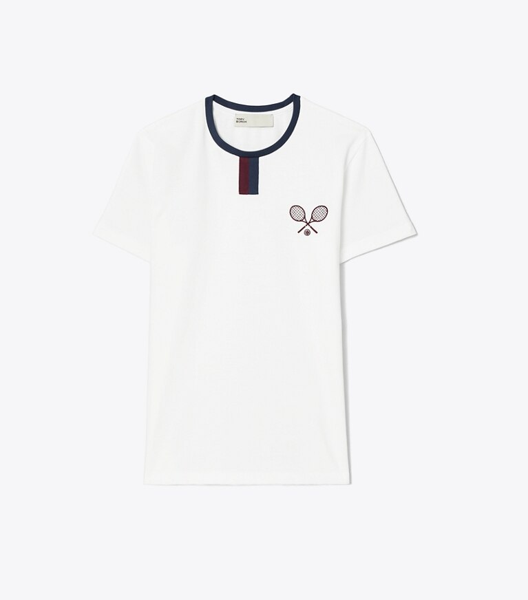 Tory Sport designer tops Tennis Ringer T-Shirt in Snow White front