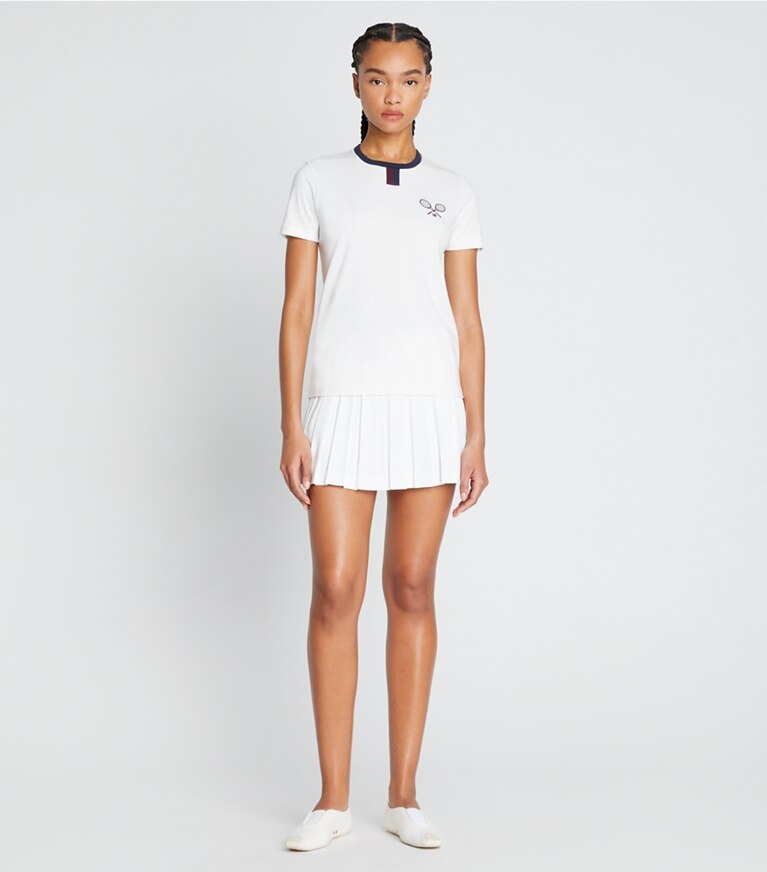 Tory Sport designer tops Tennis Ringer T-Shirt in Snow White front