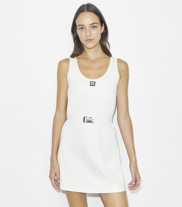 Tory Burch designer kleider Tenniskleid in A-Linie in Snow White on model detail