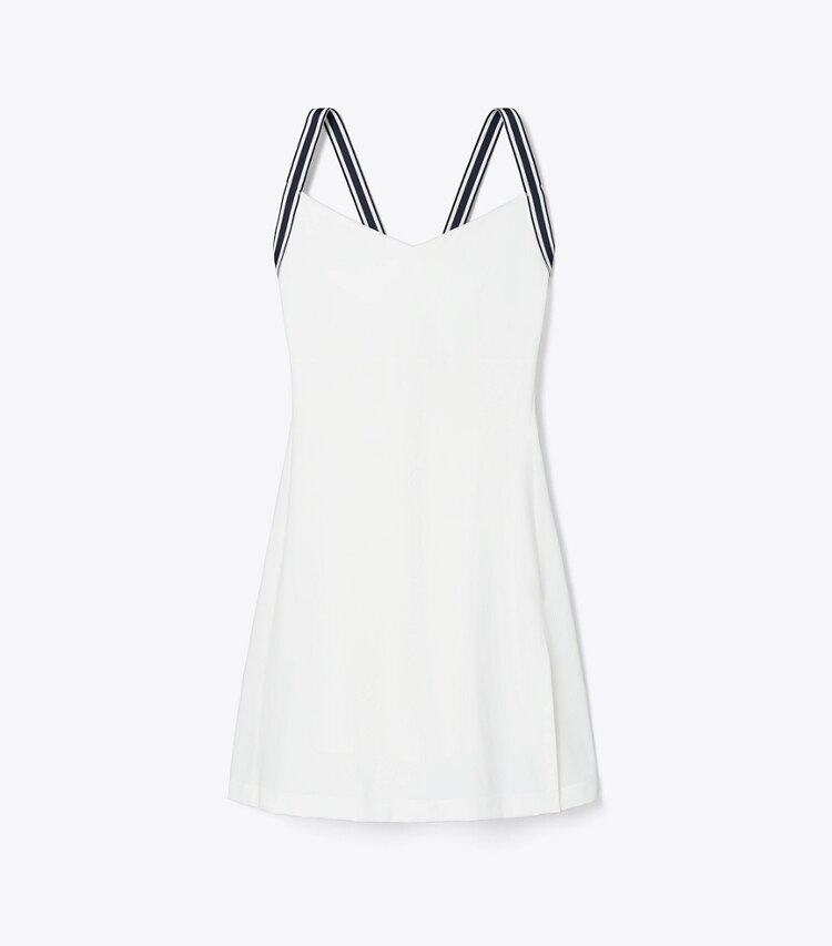 Tory Sport designer kleider Tenniskleid mit überkreuzter Rückenpartie in Snow White front