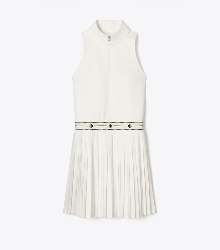Tory Burch designer kleider Tenniskleid mit Viertelreißverschluss und Falten in Snow White front