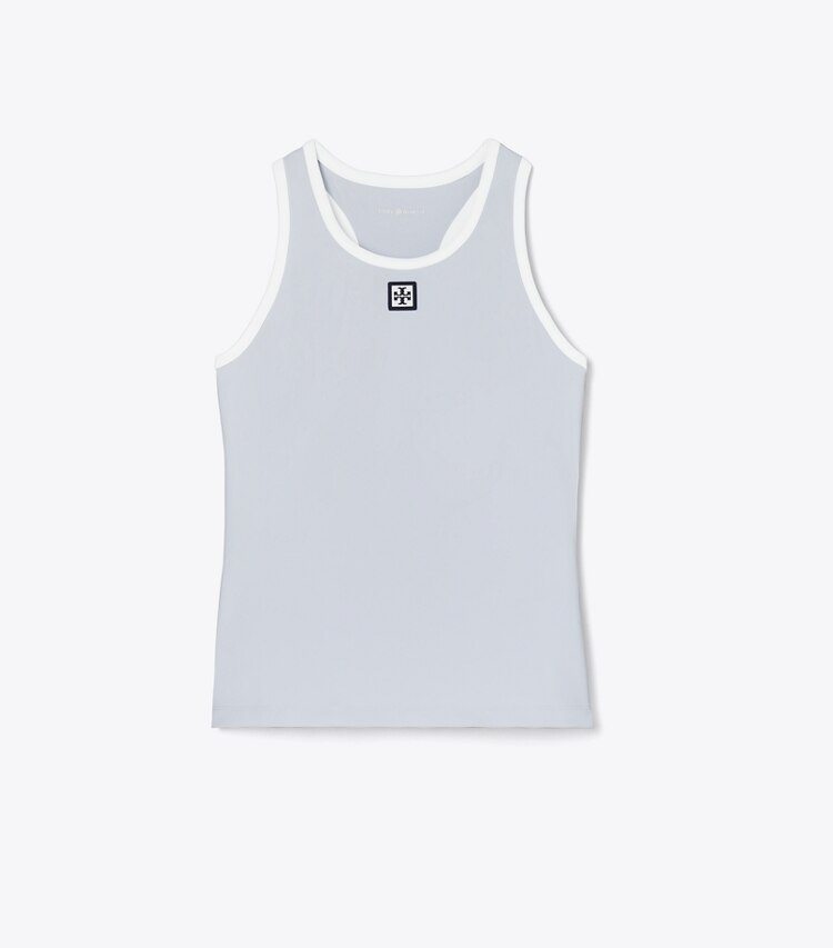 Tory Burch designer oberteile Tennistanktop aus Jersey in Light Blue  / Snow White front