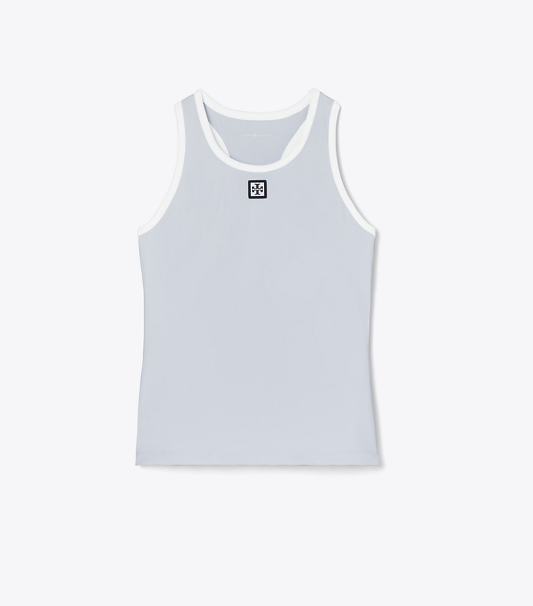 Tory Burch designer oberteile Tennistanktop aus Jersey in Light Blue  / Snow White front