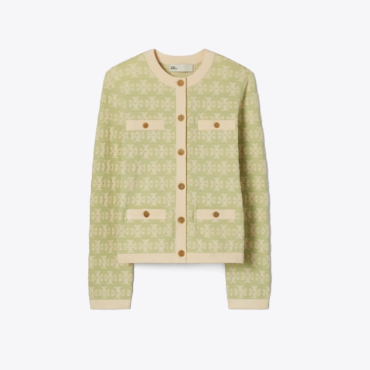 トリーバーチ TORY BURCH カーディガン ロングスリーブ コットン 無地 トップス レディース XS ベージュ/ホワイト テリー コットン カーディガン: レディース セーター | Tory Burch JP