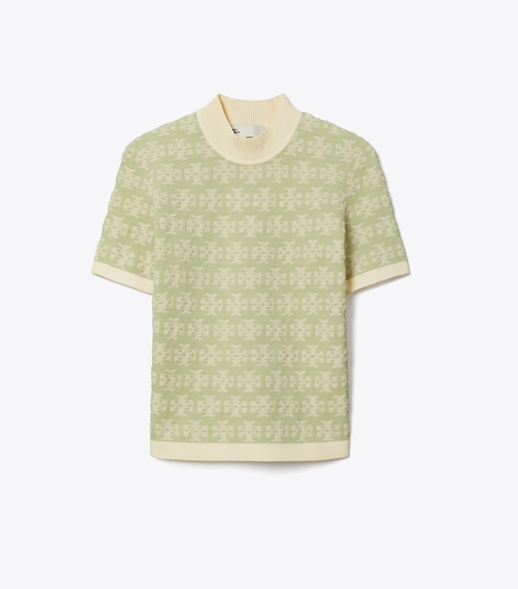 Tory Burch designer セーター テリー コットン トップス in Green / Vanilla front