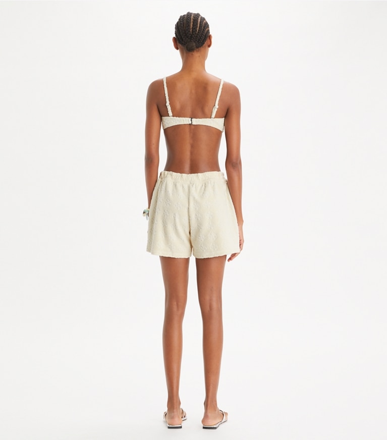Tory Burch designer カバーアップ テリージャカード ロゴ ショーツ in NEW IVORY front