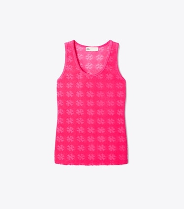 Tory Burch designer coverups Terry Jacquard Logo Tank Top in Bold Pink front