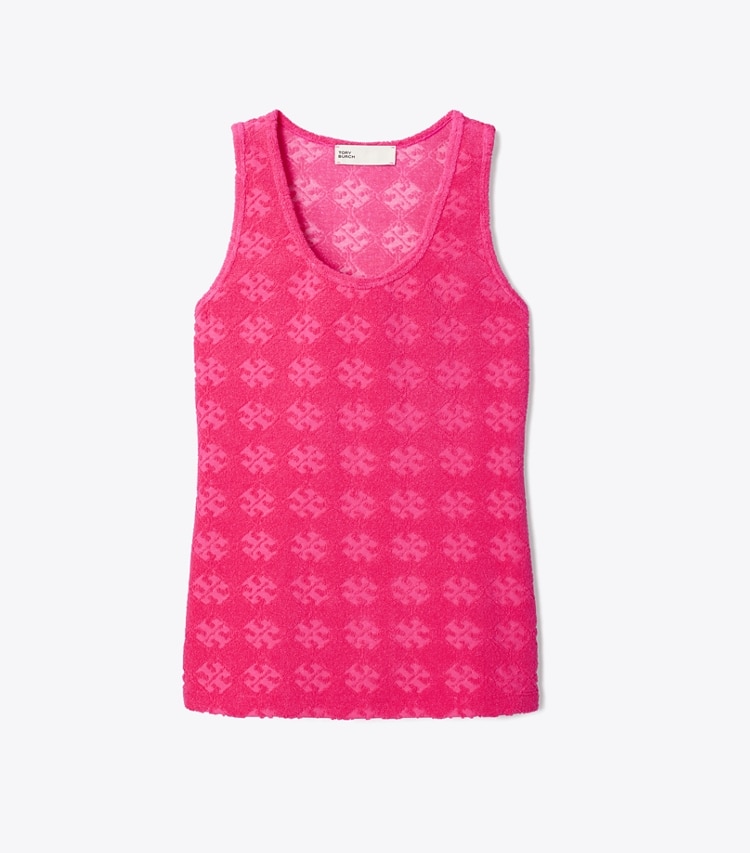 Tory Burch designer coverups Terry Jacquard Logo Tank Top in Bold Pink front