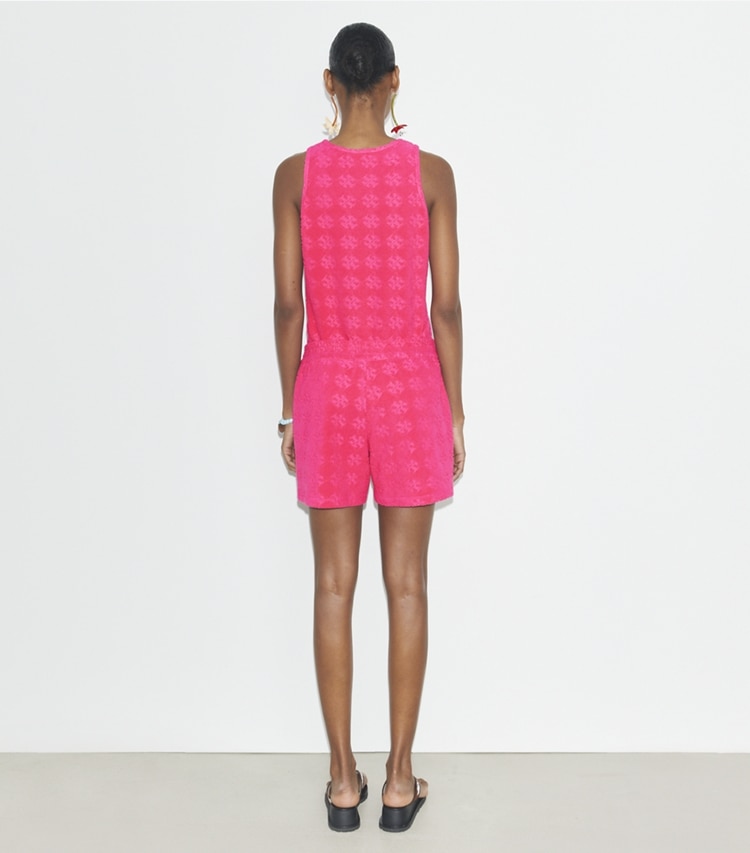 Tory Burch designer coverups Terry Jacquard Logo Tank Top in Bold Pink on model back