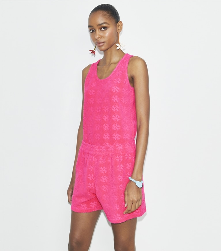 Tory Burch designer coverups Terry Jacquard Logo Tank Top in Bold Pink front