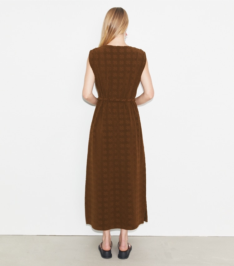 Tory Burch designer coverups Terry Jacquard Maxi Dress in Anise Brown on model back