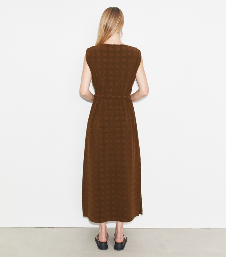 Tory Burch designer coverups Terry Jacquard Maxi Dress in Anise Brown front