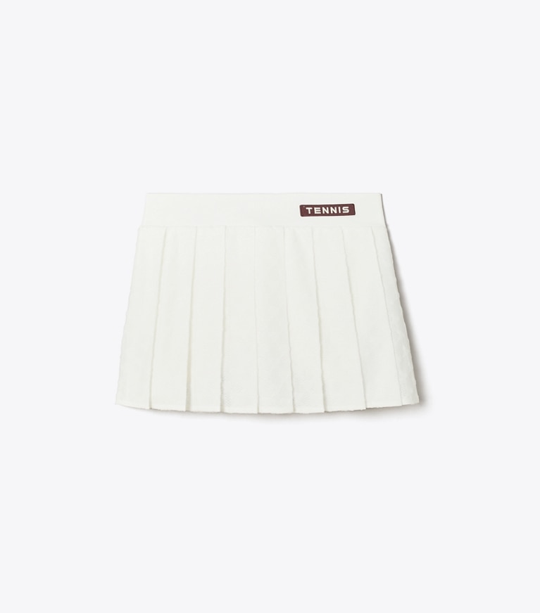 Tory Sport designer bottoms Terry Jacquard Mini Tennis Skirt in Snow White front