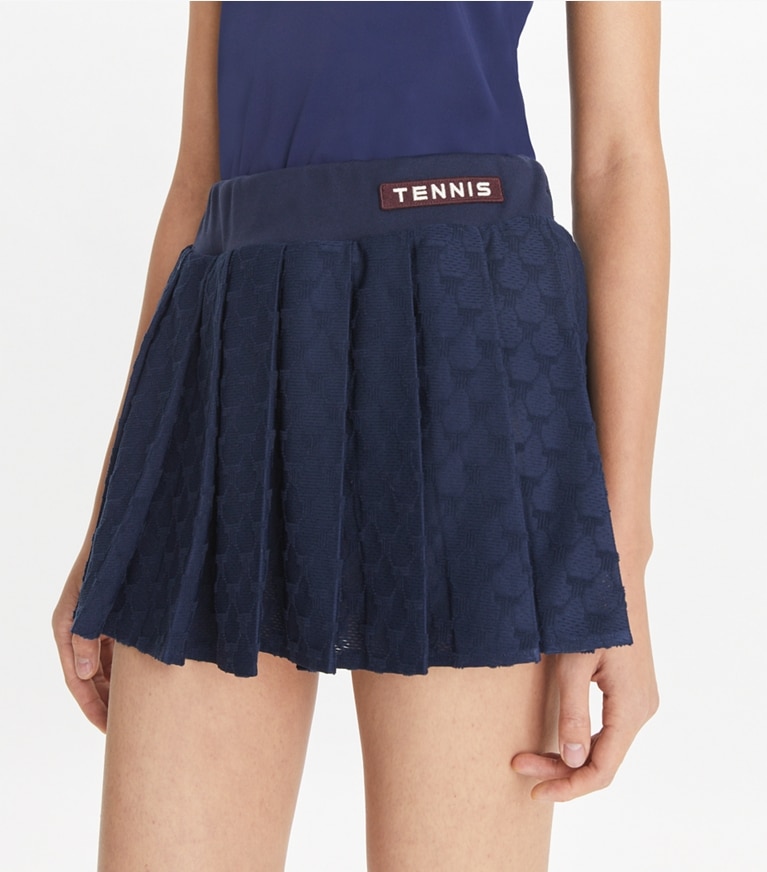 Tory Sport designer bottoms Terry Jacquard Mini Tennis Skirt in Tory Navy front