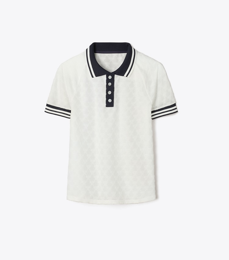 Tory Sport designer tops Terry Jacquard Polo in Snow White front