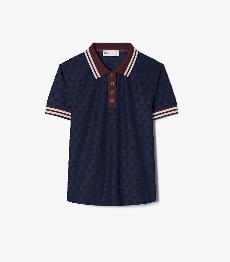Tory Sport designer トップス テリージャカード ポロシャツ in Tory Navy front